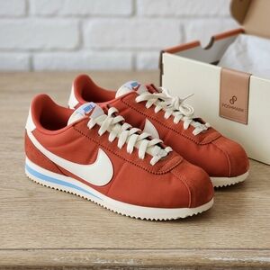 Nike Retro Runner Sneakers in Rust and White with Blue Accent